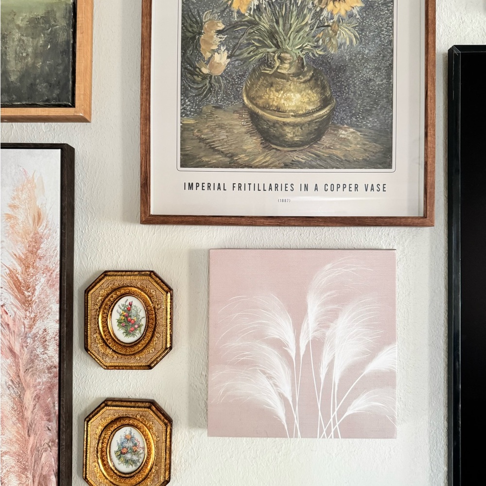 Boho vintage pampas grass canvas art print